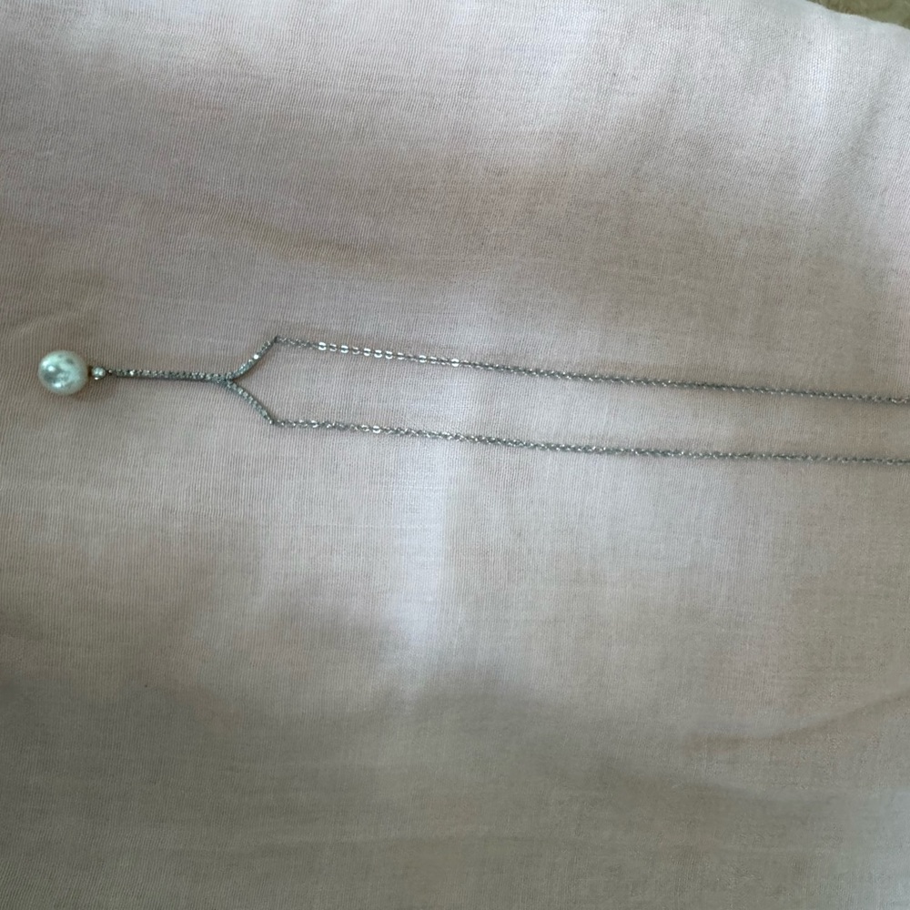 Silver and White Minimalist Necklace with Spherical Pendant